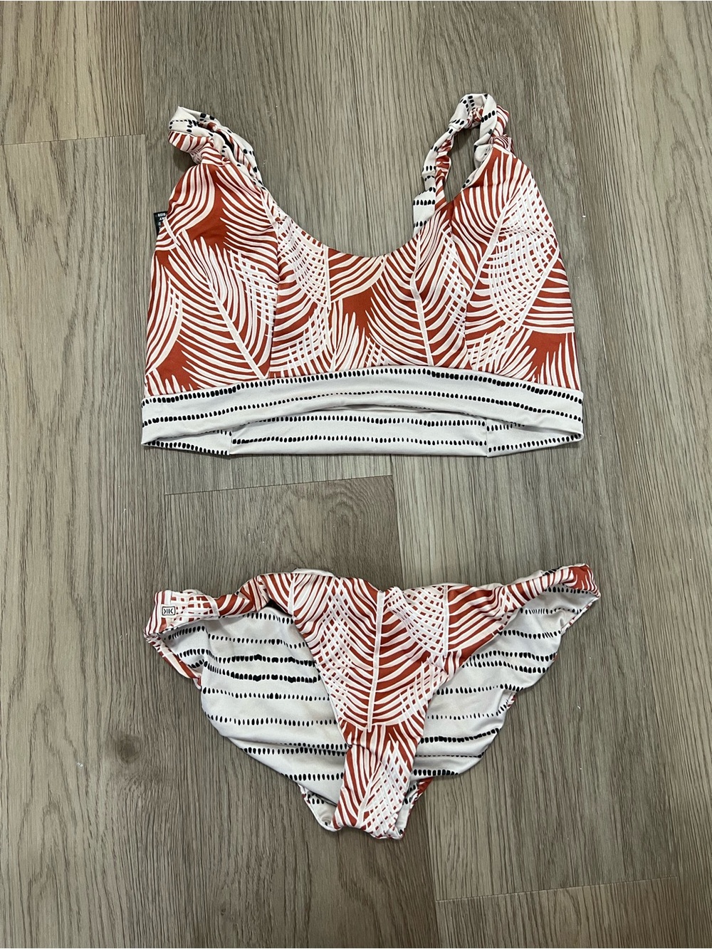 Kaikini Reversible Bikini Set Orange Palm Print Hawaii Custom Fit XS/S